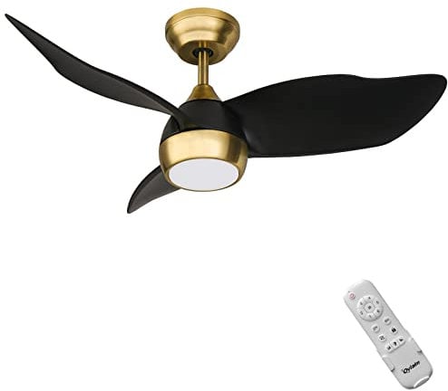 Ovlaim Wifi Deckenventilator mit Licht und Fernbedienung, 91,5cm Deckenleuchte mit DC Motor 3 Flügel Ventilator für Schlafzimmer, Küche, Bad, Schwarz und Gold