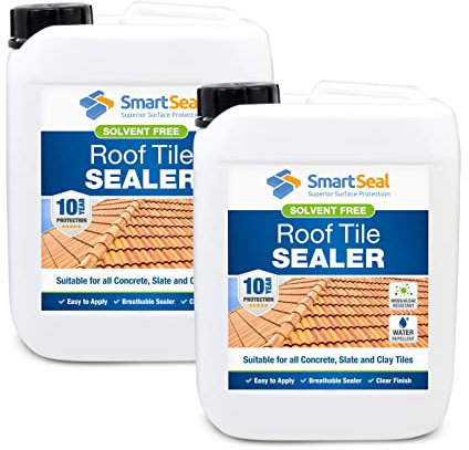 Smartseal Roof Tile Sealer - Long-lasting Protection for Concrete, Slate & Clay Tiles - Solvent-Free Sealant, 10-year Water Repellent Barrier, Helps Prevent Moss and Algae (2 x 5 L)