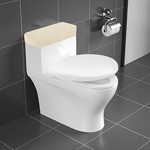 AZHCHKE Toilet Tank Lid Cover, Bathroom Stretch Washable Spandex Toilet Tank Protector Cover with Elastic Bottom, Beige