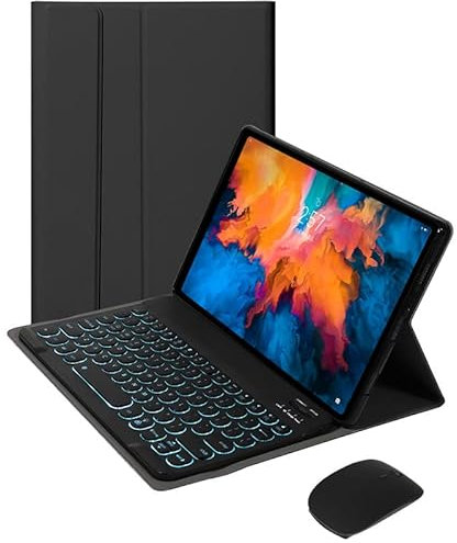 CHSTLS Funda Teclado con Mouse para Lenovo Tab M10 Plus 10.6 Pulgada (2022 3rd Gen) / TB-125F TB-128F, Carcasa Delgada con Magnético 7 Colores Retroiluminados QWERTY-US Teclado Bluetooth - Negro