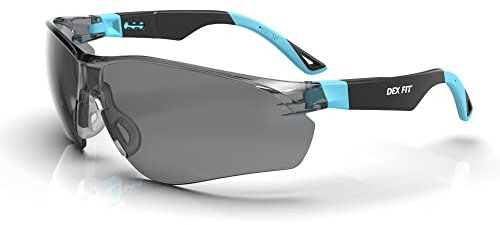 DEX FIT Safety Sunglasses SG210, Z87 Eye Protection, Anti fog & Scratch Resistant, Adjustable for Women and Men, UV Protective (Black & Blue Frame, Tinted Lens)