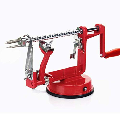 YZJSSL Trancheuse à éplucheur de Pommes, Vide-Pommes de Terre Rotatif 3 en 1 en Acier Inoxydable, éplucheur de spiraleur de Fruits à légumes en Alliage de magnésium, Rouge