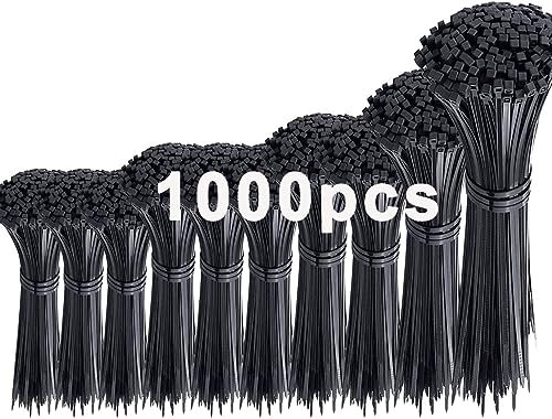 1000 Stück Kabelbinder schwarz Set 350/300/250/200/150/100mm (100/100/100/200/200/300 Stück),WLEAD Selbstsichernde Premium Nylon Kabelbinder für Kabelmanagement, Garten, Haus und Werkstatt