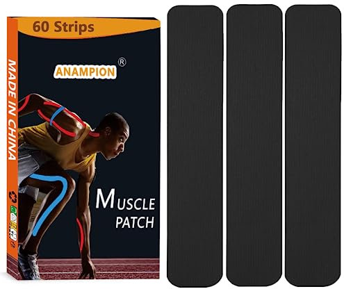 ANAMPION Kinesiotapes Vorgeschnitten 60 Streifen 5cm*25cm, Wasserfestes elastische Muskeln zum Trainieren Tape für den Sport, Knie, Schulter und Ellenbogen(Schwarz)