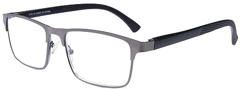 OKH Hombres Gafas de Lectura Azul Light Blocking Acero Metal Frame Rectángulo Lente Transparente Primavera Bisagras Anti Eyestrain Reader Eyeglasses(1*Gris, +2.5)