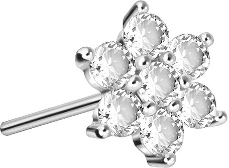 PIERCINGLINE Titan Aufsatz mit Push Pin KRISTALLBLUME OHNE Labret Stecker Piercing Ohr Helix Tragus Conch Silberfarben