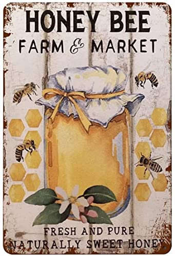 Sprüche Schilder Honey Bee Farm Market Bauernhaus Türschild Personalisierte Deko Schild Für Deko Geschenke Haus,20X30cm