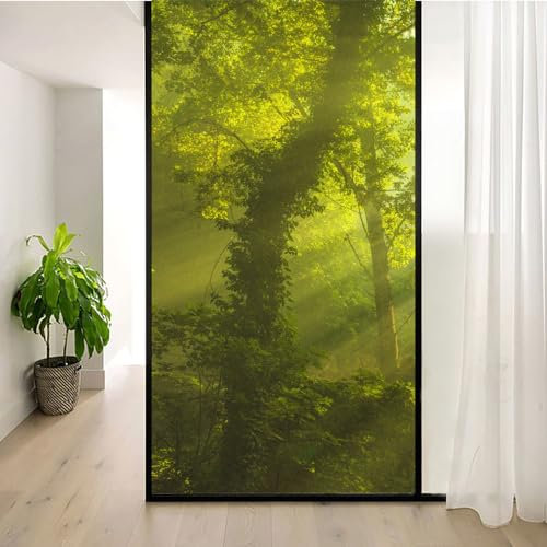 Statisch haftende Fensterfolie, Sichtschutz, Wärmeregulierung, Anti-UV-Schutz, Fensteraufkleber, natürliche Landschaft, Wald, 3 dekorative mattierte Fensterfolien, B 27,5 x H 49,2 (70 x 125 cm)