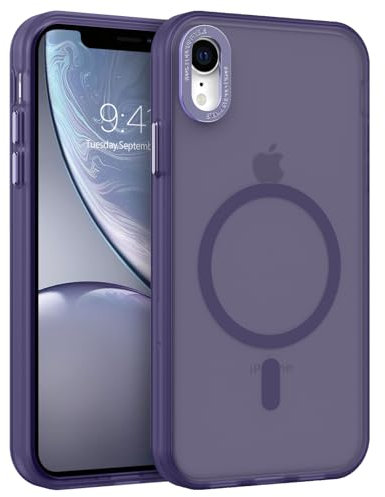 GUAGUA Coque de protection magnétique pour iPhone XR, compatible avec MagSafe, résistante aux chocs, mate, arrière translucide, fine, pour iPhone XR (6,1 ), violet