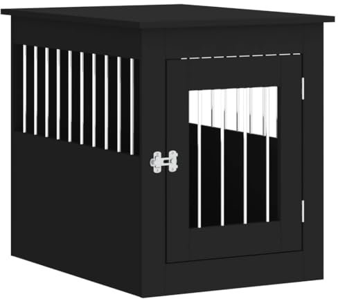 vidaXL Hundekäfig im Möbelstil, Abschließbar Hundebox mit Tür, Hundehütte Beistelltisch mit 2-in-1-Funktion, Hundehaus Haustierkäfig, Schwarz 55x75x65 cm Holzwerkstoff