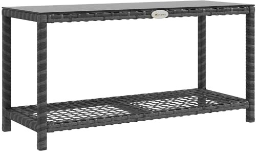 Outsunny Table d'appoint de Jardin Table Basse rectangulaire en résine tressée Plateau Verre trempé dim. 80L x 30l x 40H cm Gris