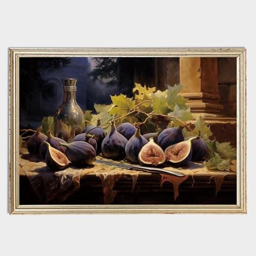 Stillleben Obst Leinwand Wandkunst Modernes Stillleben Gemälde Vintage Obstdruck Antik Französisch Poster Feige Kunstdruck Antik Obst Bilder Retro Obstbilder für die Küchenwände 40,6 x 61 cm Kein
