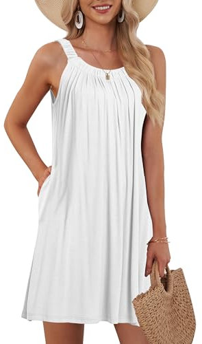 AUSELILY Damen Sommer Tank Kleid Casual Urlaub Kurze Halter Kleider Weiße M