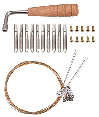 Booso Lot de 10 goupilles d'accord clous et 10 rivets, avec clé d'accord une forme de L, 10 cordes de Laiyaqin pour outil une corde pour harpe une lire