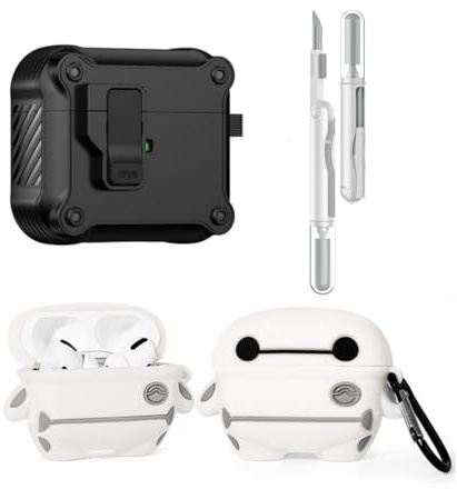 LEWOTE 3 in 1 Kompatibel mit Apple Airpods 3 Schützende Lustige Nette Fall Abdeckung mit Reiniger Kit Schlüsselanhänger (Baymax)