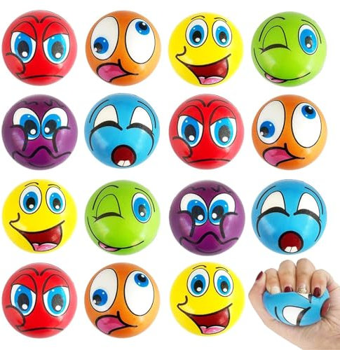 15Pcs Anti Stress Spielzeug Bälle,6CM Lustige Gesichter Softball,Mini Lächeln Gesicht Bälle,Mini Schaum Stressbälle,Verschiedene Emoticons Stressball,Antistressball Bälle Wutball für Kinder Erwachsene