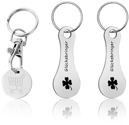3Pcs Silver Shopping Trolley Tokens Set, Stainless Steel Shopping Chip Key Chains Release Key, Removable Metal Shopping Trolley Token for Supermarket Cart Trolley Key