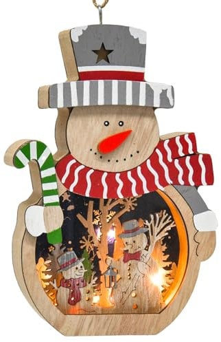 2025 Snowman Ornaments Light-Up Wooden Snowman Ornaments for Table Decorations, Holiday Party Gifts, Winter Home Decorations