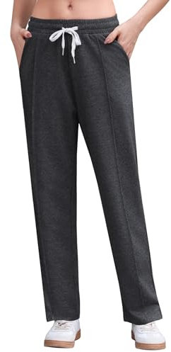 Crewhpo Pantaloni Sportivi Donna in Cotone Pantaloni Tuta Vita Alta Pantaloni da Yoga Comodi Pantaloni Casual con Tasche e Coulisse Regolabile Pantaloni Dritti per Jogging Fitness Sport Grigio M