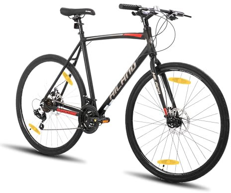 Hiland 28 Zoll Rennrad, Städtischer Pendler Fahrräd mit Scheibenbremse für Männer, 570mm Rahmen Komfortables Rennrad 700C Räder 21 Gänge Schwarz