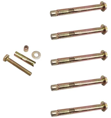 M6 x 70 mm Dehnschrauben, 5 Stück Dehnschrauben, Dehnankerschrauben, Betonschrauben, Bolzen, Sechskantmutter-Erweiterungshülse, robuster Befestigungsanker, für Beton, Mauerwerk und Ziegelwand