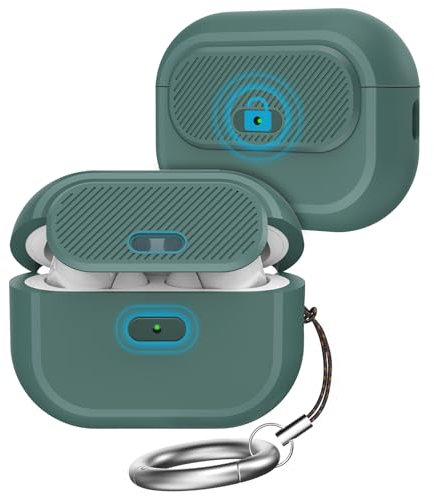 TRONWIN AirPods Pro 2 hülle, [Mit Sicherem Schloss] Einteiliges Design hülle für AirPods Pro 2/1, Silikon case kompatibel mit Airpods Pro (2023/2022/2019),Inklusive Karabiner (Kieferngrün)