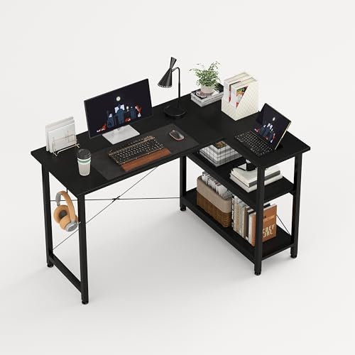 MUTUN Schreibtisch L Form mit 2 Regalen, 120 cm Eckschreibtisch mit Stauraum, Pc Tisch in Schwarz