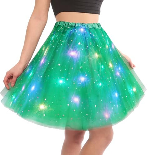 AYBUY Tutu para Mujer, Tutu Falda Mujer Lentejuelas Estrellas, Falda Tutu Mujer con LED Luces de Colores, Tutu Mujer, Falda De Baile De Estrella De Lentejuelas para Danza Fiesta y Halloween Disfraz