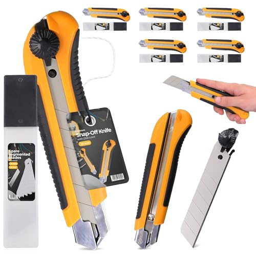 5x Couteau Tapis 25 mm Cutter Couteau À Paquet Carton Feuille Lame Métallique À Film Universel Professionnel Multi-Usage Multifonctionnel Précision Avec 55x Lame