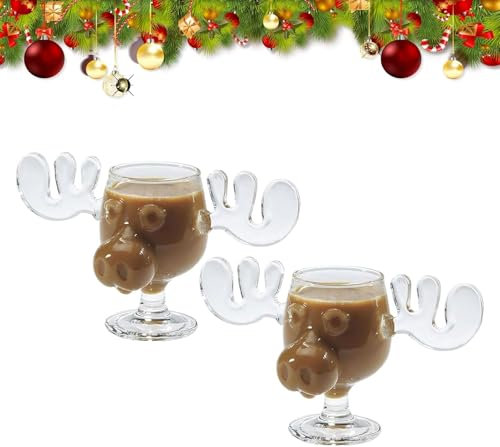 Elch Gläser Weihnachtsglas,Elchgläser Christmas Mug, Elch Glas Moose Mug, Weihnachtsgläser National Weihnachtsurlaub,Dekorationen, Klar, Urlaubsgeschenke für Kaffee, Tee, Getränke (A 2pcs)