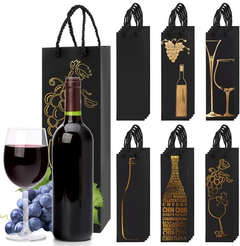 AKOLAFE 24 Stück Flaschen Geschenktüten Kraftpapier 11x9x35cm Flaschentüten Verpackung Weintüte mit Henkel Weintaschen Weinflaschen Tüten für Weihnachten, Hochzeit, Fest, Geburtstag (6 Farben)
