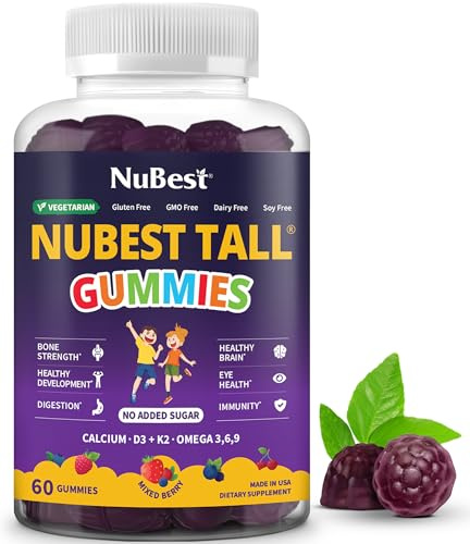 NuBest Tall Gummies for Kids Age 4+ & Teens - Supports Bone Growth, Overall Health & Development - 60 Vegan Gummies
