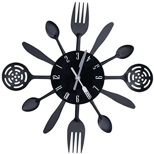 Black Kitchen Wall Clock Removable Modern Cutlery Kitchen Spoon Fork Wall Clock Home Decoration Professional Accessories for Use