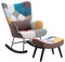 Matomn Schaukelstuhl mit Hocker Patchwork mit Metallgestell und Holzsockel Skandinavischer Schaukelsessel Retro Sessel Wohnzimmer Relaxstuhl Polstersessel für Schlafzimmer Hotel Braun