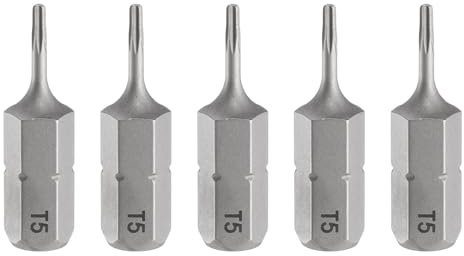 QUARKZMAN 5 Stück T5 Schraubendreher Torx Bit Set 1/4 Zoll Sechskantschaft 25mm/1 Zoll Länge Magnetisch Stern 6 Punkt Kopf Sechskant Bits S2 Stahl Bitsatz für Elektroschrauber Tools