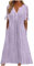 Boho Dresses for Women UK,Ladies Summer Dresses with Pockets Loose Casual Maxi Dress Short Sleeve A Line Dress Plus Size Sundress V Neck Long Dress Bridesmaid Dresses Flowy Tunic Dresses for Women