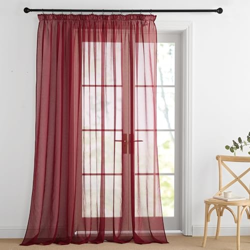 PONY DANCE Raumteiler Vorhang Transparent Gardinen mit Kräuselband | Rot,1er Set,H245 x B300 cm,Wohnzimmer Vorhang Durchsichtig,Extra breite Voile Gardinen für Schienensystem,Luftig