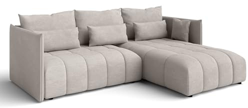 AXLIVING Beige Ecksofa mit Schlaffunktion und Bettkasten Cosmova 245
