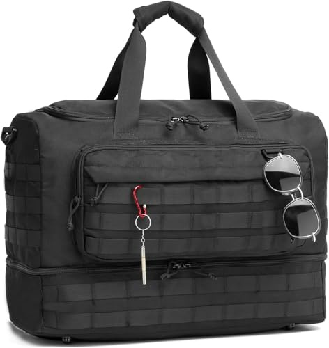 Travel Bag for Men,Military Tactical Gym Duffle Bag with Shoe Compartment Tactical Duffle Bags for Travel Carry on Bag Weekender Overnight Sport Duffel Range Bag for Workout-Black