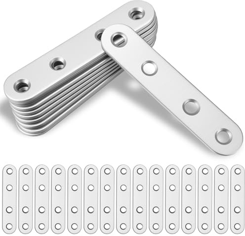 40 Pack Stainless Steel Flat Connector Plates 77 x 16 x 1.8mm, Pre-Drilled Repair Plates for Wood Chairs Bookshelves Furniture Reinforcement with Screws (Silver)