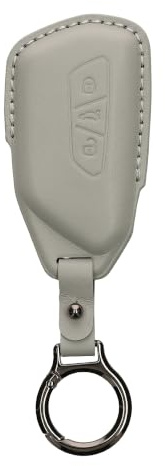 kwmobile Leather Key Cover Compatible with VW Golf 8 3 Button Car Key Key Cover - Genuine Leather - Light Grey