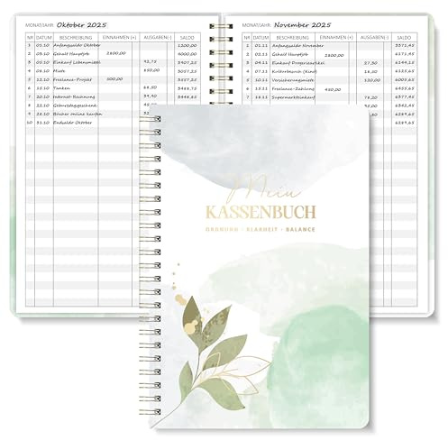 BIROYAL Kassenbuch A5, Übersichtlich & Logisch Strukturiert, Grün | 120 Seiten Haushaltsbuch mit 120g Stabiles Papier, Ausreichend Platz für Einnahmen & Ausgaben, Ideal für Kleinunternehmer