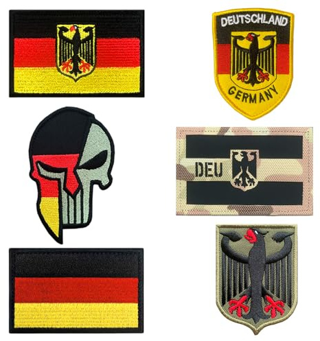 6 Stück Deutschland Adler HOOK LOOP Stickerei patch,Deutsche Militär Flagge Emblem Patches Kompatibel mit Klett für Jeans Jacken Rucksäcke Kleidung Baseballkappe Uniform Weste Hemden