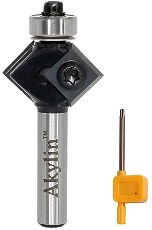AKYLIN Fraise à Chanfreiner à 45 degrés à Tige de 8 mm, Fraise avec Lames Amovibles, Dotée de Roulements à Billes, Outil de Coupe Professionnel pour Routeur, Pour Bois