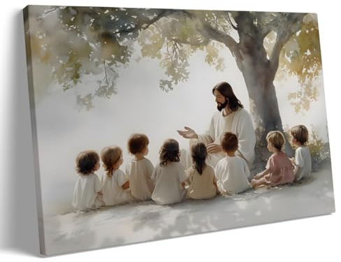 Kunstdruck auf Leinwand, Motiv: Jesus lehrende Kinder, christliche Familie, religiöser Glaube und Liebe, inspirierende, christliche Dekoration für Wohnzimmer oder Sonntagsschule, 30 x 40 cm Rahmen