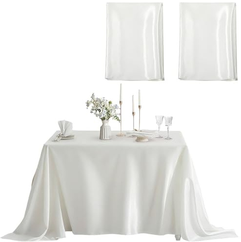 BXUUXA Tischdecke Weiß 2er Set 260 × 152 cm Waschbar Polyester
