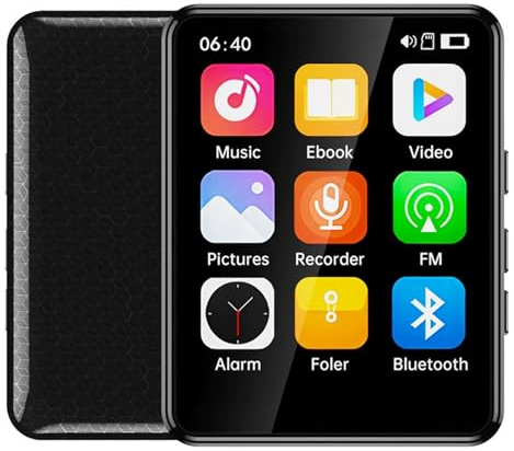 Allayu MP3 Player, – 2.4-Inch Sound, Built-In Speaker, Recording Function, Waterproof, Easy to Portable Ideal Travel, Hiking, Black, 64GB