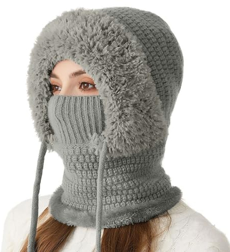 Youkly 3 in 1 Beanie Mütze für Damen, Winter Warme Strickmütze mit Schal & Gesichtsmaske, Frauen Strick Sturmhaube Winddicht Wintermütze für Outdoor Skifahren Wandern Winter Geschenk