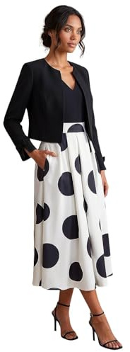 Roman Originals Cropped Bolero Jacket for Women UK Ladies Wedding Guests Shrug Jacquard Tailored Fitted Blazer Smart Work Formal Evening Short Round Collar 2 Pockets - Jet Black - Size 18