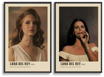 Ein Set Aus 2 Vintage Lana Del Rey Poster Singer Music Cover Rahmenlosen Postern, Leinwandbildern, Wanddekorationen, Wohnzimmerpostern, Schlafzimmerbildern, Geburtstags- Und Feiertagsgeschenken 12x18i
